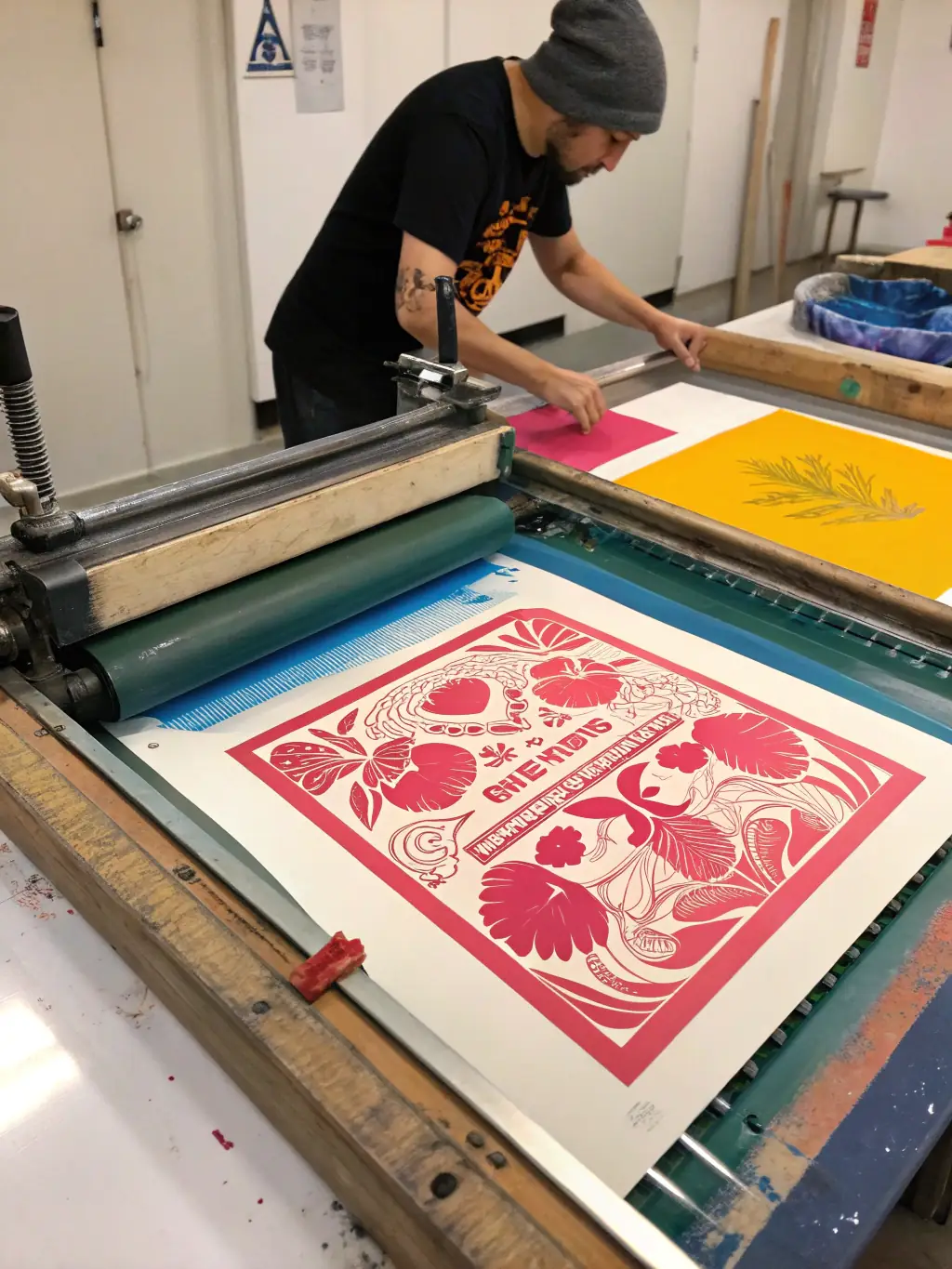 A worker at Fashion Textile of Florida preparing a screen with a custom design, ready for the screen printing process, highlighting the customization options available.